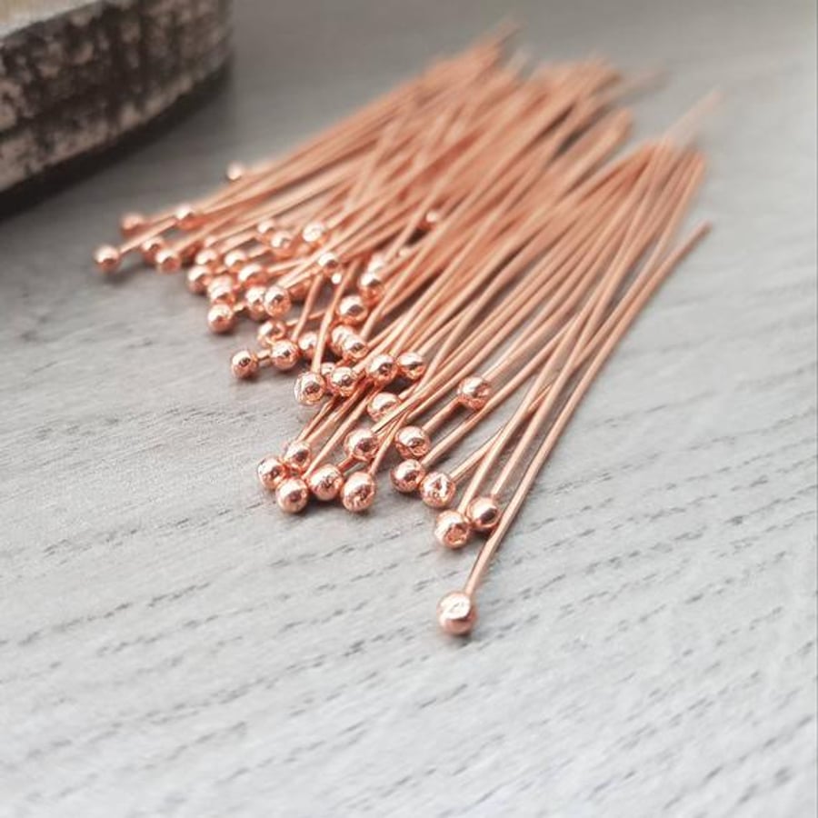 20 Raw Copper Ball Head Pins - Handmade findings