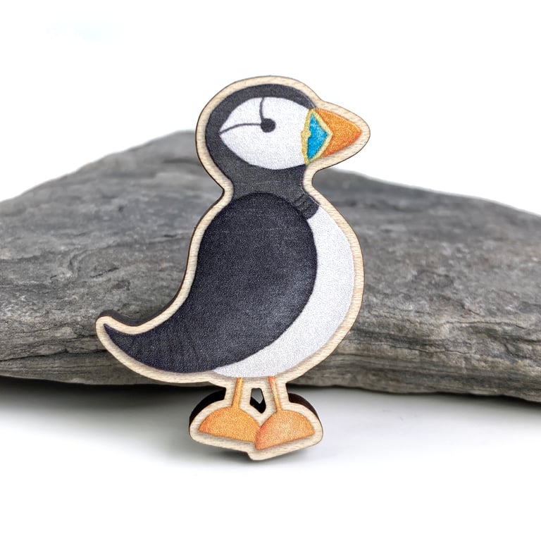 Puffin Fridge Magnet - Maple Wood Magnet - Seaside Kitchen Coastal Decor