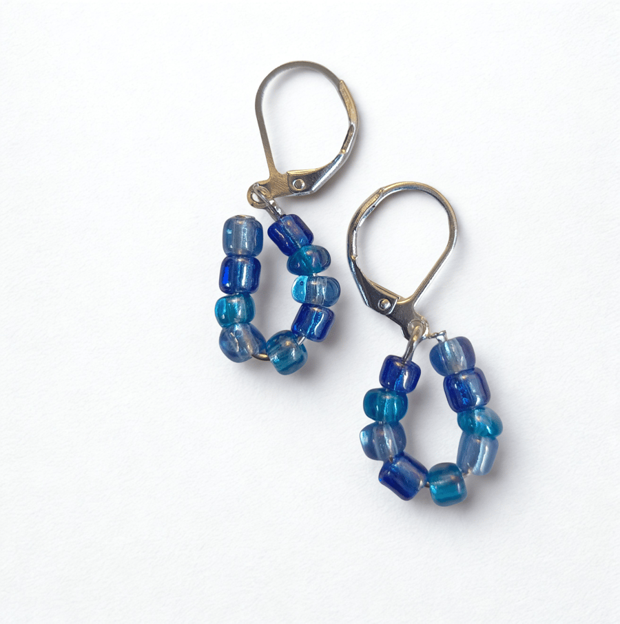 Blue Beaded Bendy Hoops