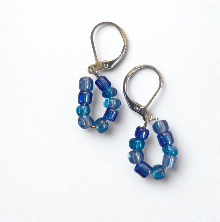 Blue Beaded Bendy Hoops
