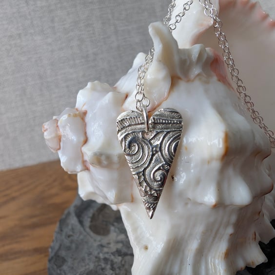 Handmade Fine Silver Heart Pendant - Wild Ocean Design