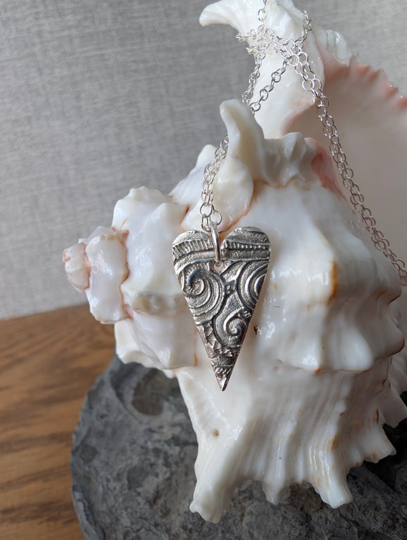 Handmade Fine Silver Heart Pendant - Wild Ocean Design
