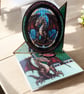 Stained Glass Dragon Castle Twisted Easel Birthday Card - Unique Fantasy Card