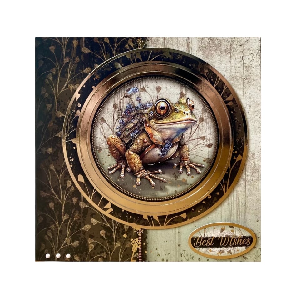 Steampunk Animal Card. Steampunk fantasy frog greetings card.