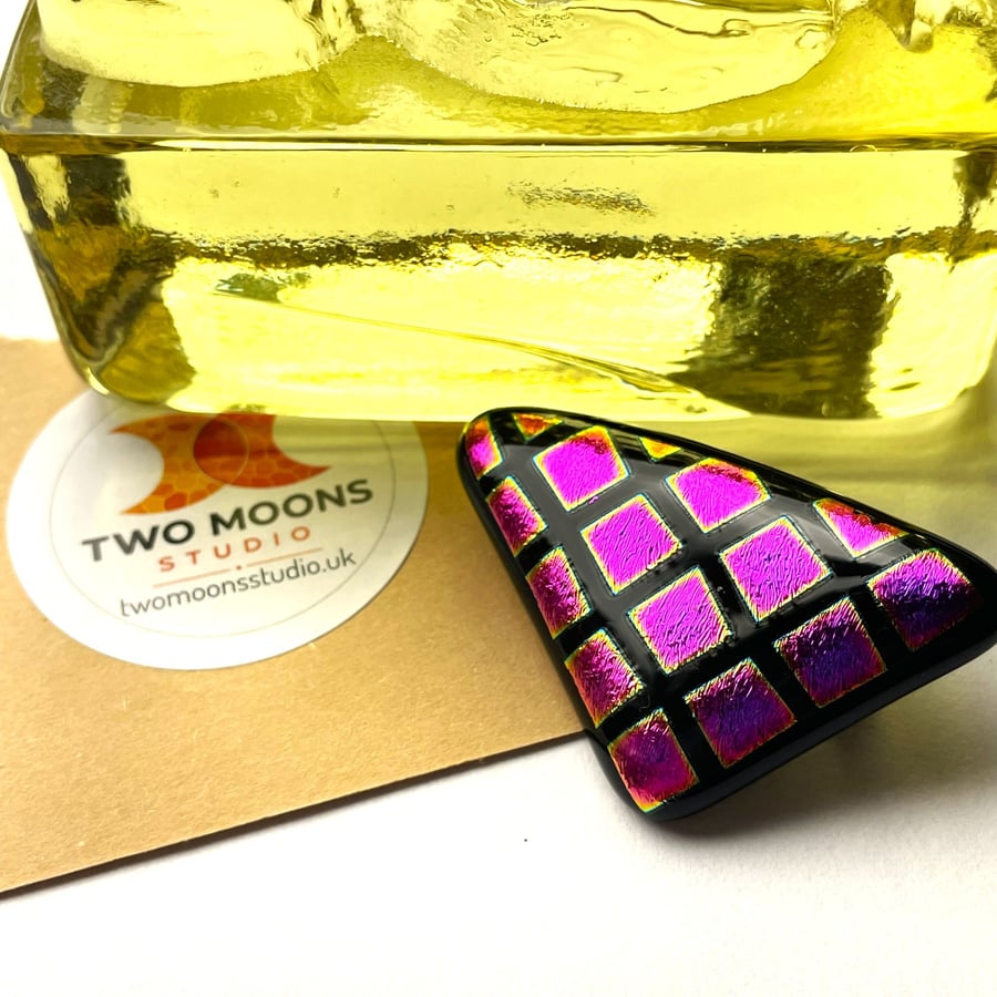 Dramatic Dichroic Geometric Glass Brooch