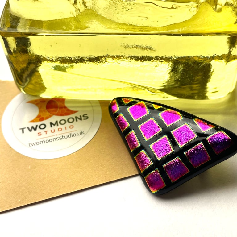 Dramatic Dichroic Geometric Glass Brooch