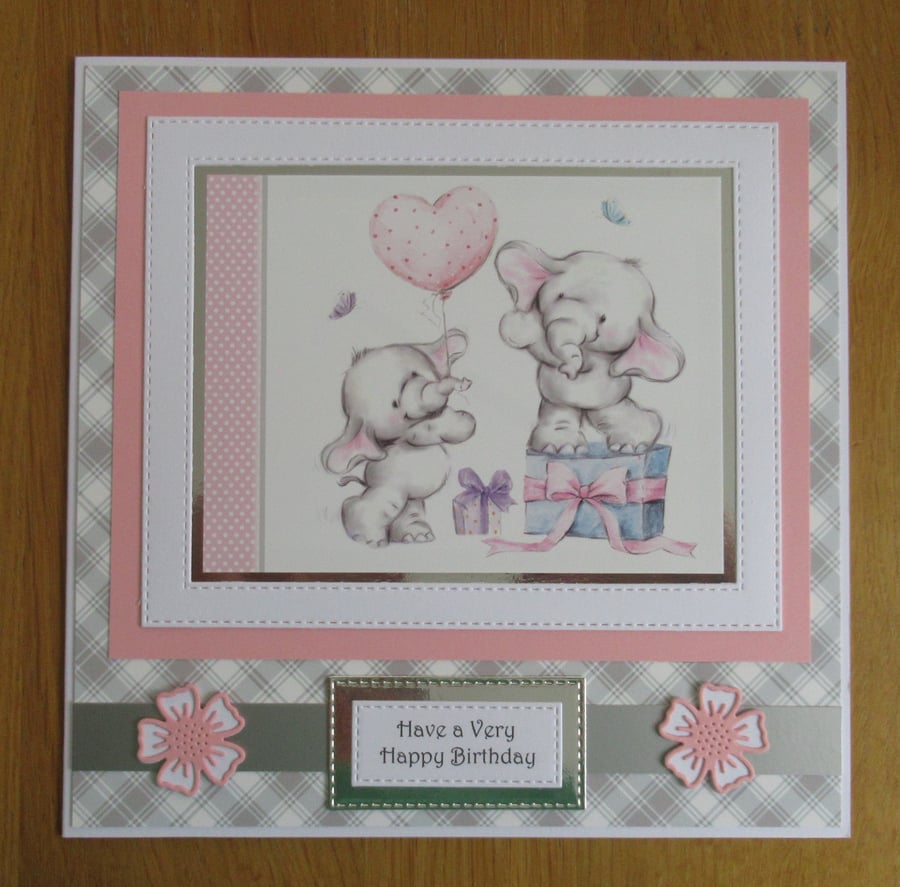 Elephants Party - Large Birthday Card (19x19cm)