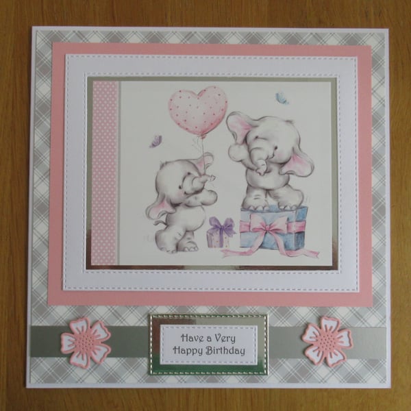 Elephants Party - Large Birthday Card (19x19cm)