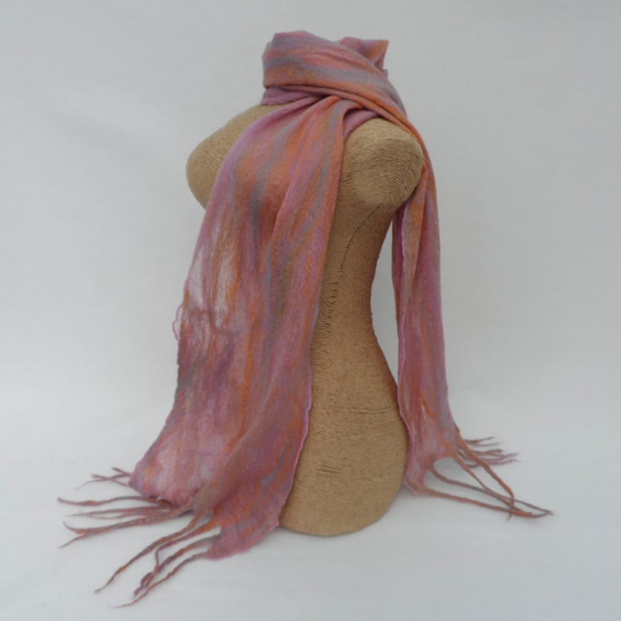 Scarf, cobweb nuno felted, summer pastels, lilac