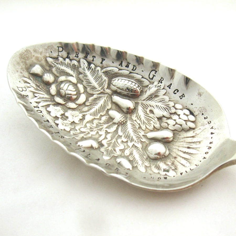 Plenty and Grace Spoon, Handstamped Victorian Berry Spoon