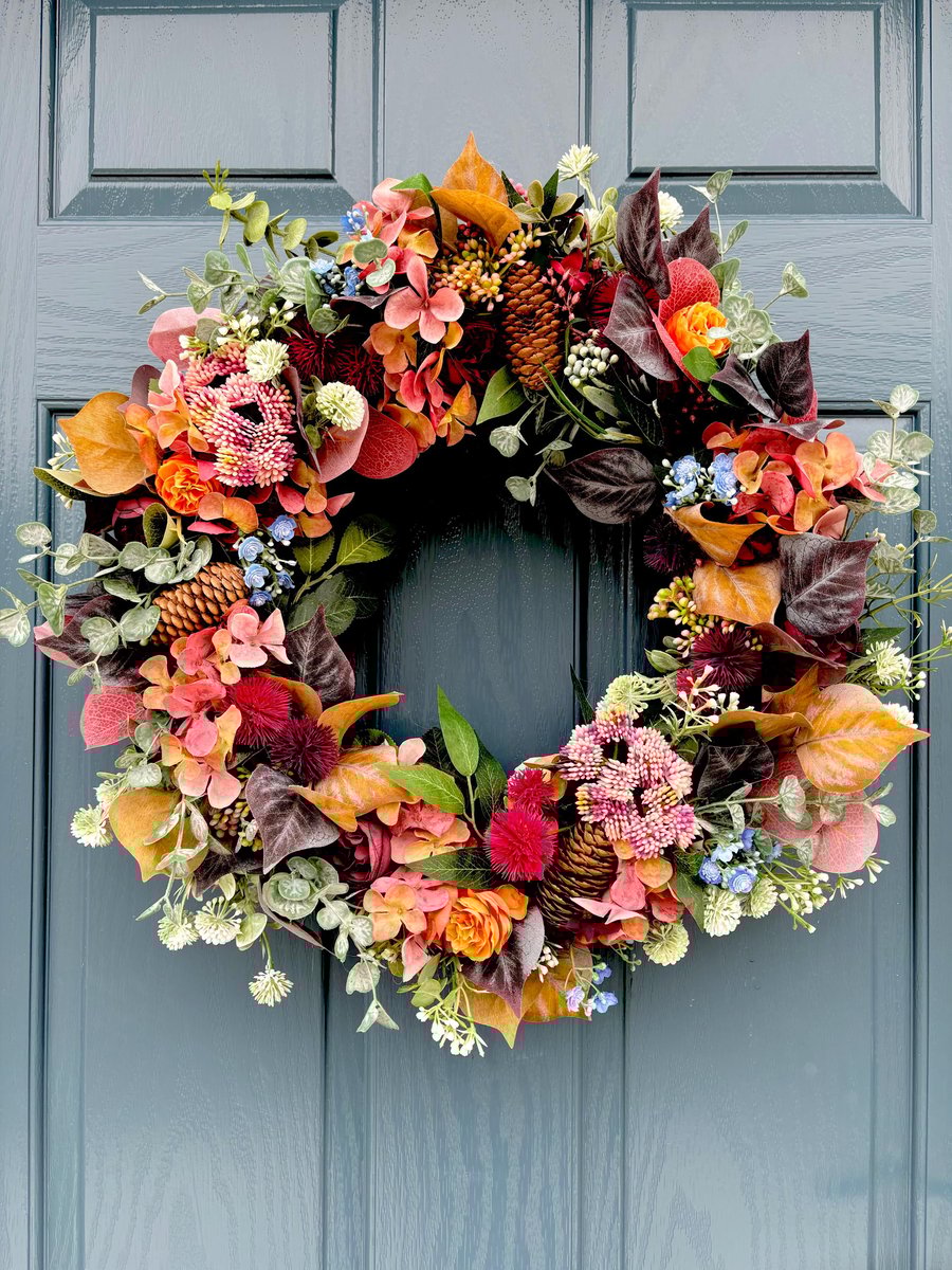 Autumn Door Wreath: Faux Berry & Foliage, Rich Fall Colors (55cm)