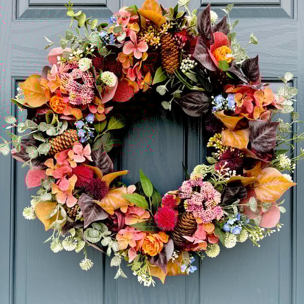 Autumn Door Wreath: Faux Berry & Foliage, Rich Fall Colors (55cm)