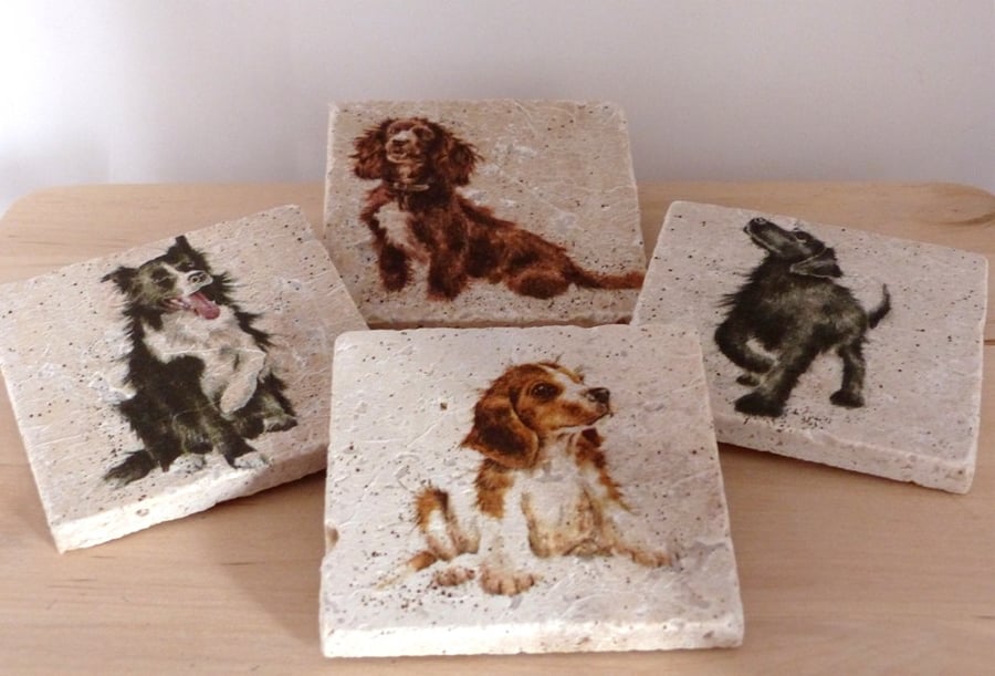 Set of 4 Marble Dog Coasters