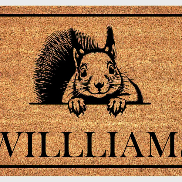 Squirrel Door Mat - Personalised Red Squirrel Welcome Mat - 3 Sizes