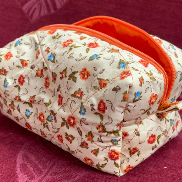 Floral, Quilted Handmade Makeup Bag