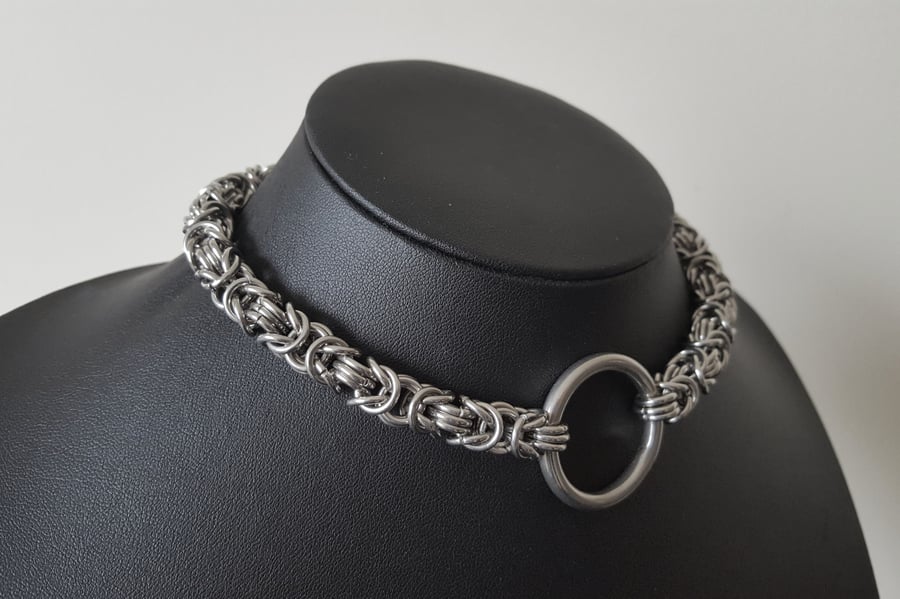 9mm Stainless Steel Byzantine O-Ring Choker - Heavy Duty Chain Collar