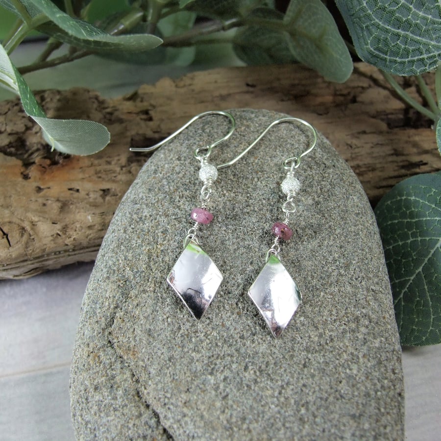 Earrings, Sterling Silver Long Droppers with Rubies