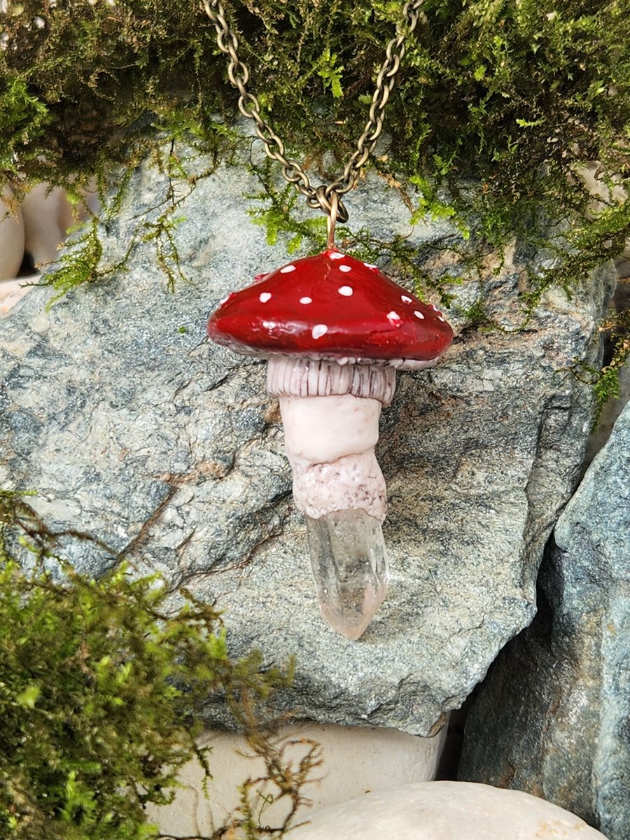 Fly Agaric Amanita muscaria mushroom polymer clay pendant necklace