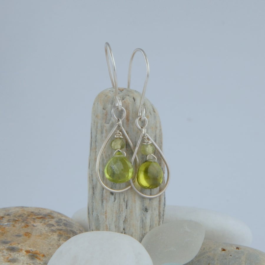 Sterling silver and green peridot drop earrings