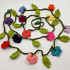 Tiny Crochet Flowers Garland in Cheerful Colours 