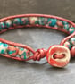 Red and blue rainbow jasper and leather bracelet with ceramic button fastener - Image 6