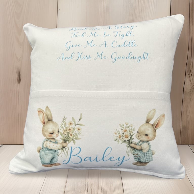 Personalised reading cushion rabbit bunny bunnies Christening Easter Baby Shower