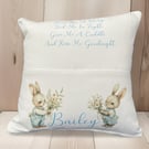 Personalised reading cushion rabbit bunny bunnies Christening Easter Baby Shower