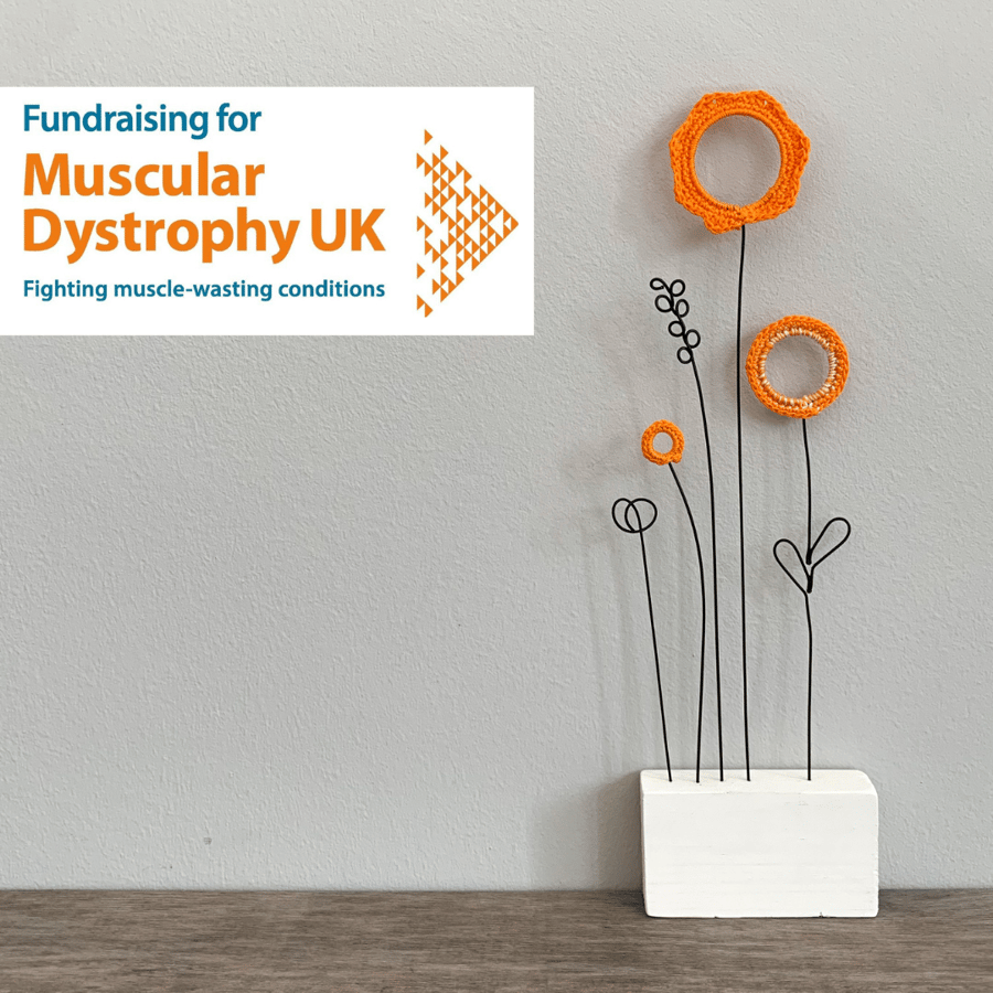 Letterbox Wire & Crochet Flowers Orange - all profits for Muscular Dystrophy UK