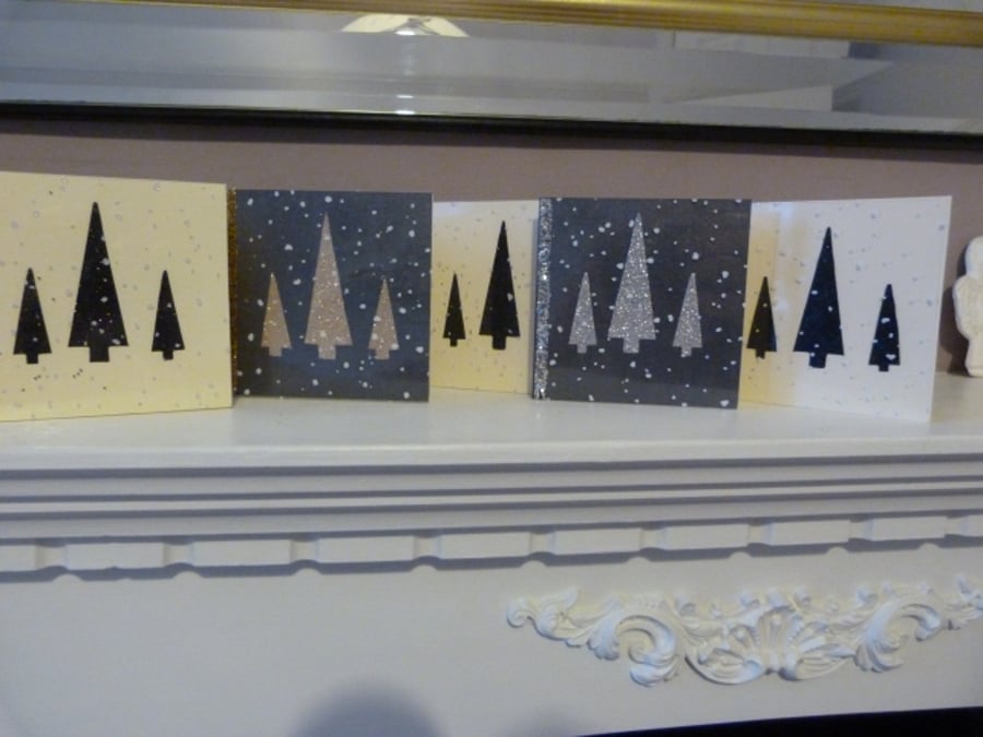 Pack of 5 Glitter Christmas Tree Christmas Cards