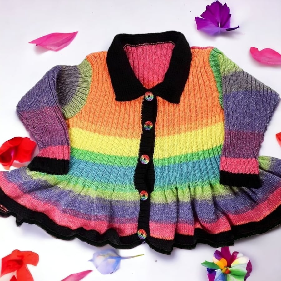 Colourful sparkly rainbow girls peplum cardigan 30 inch chest