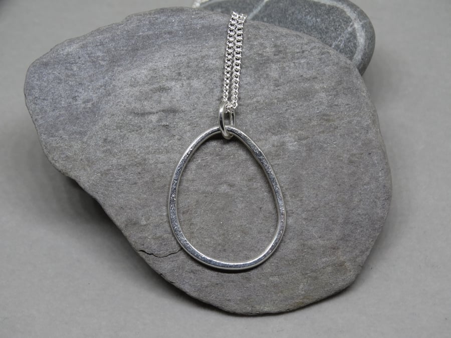 Silver pebble pendant - organic hoop - recycled sterling silver