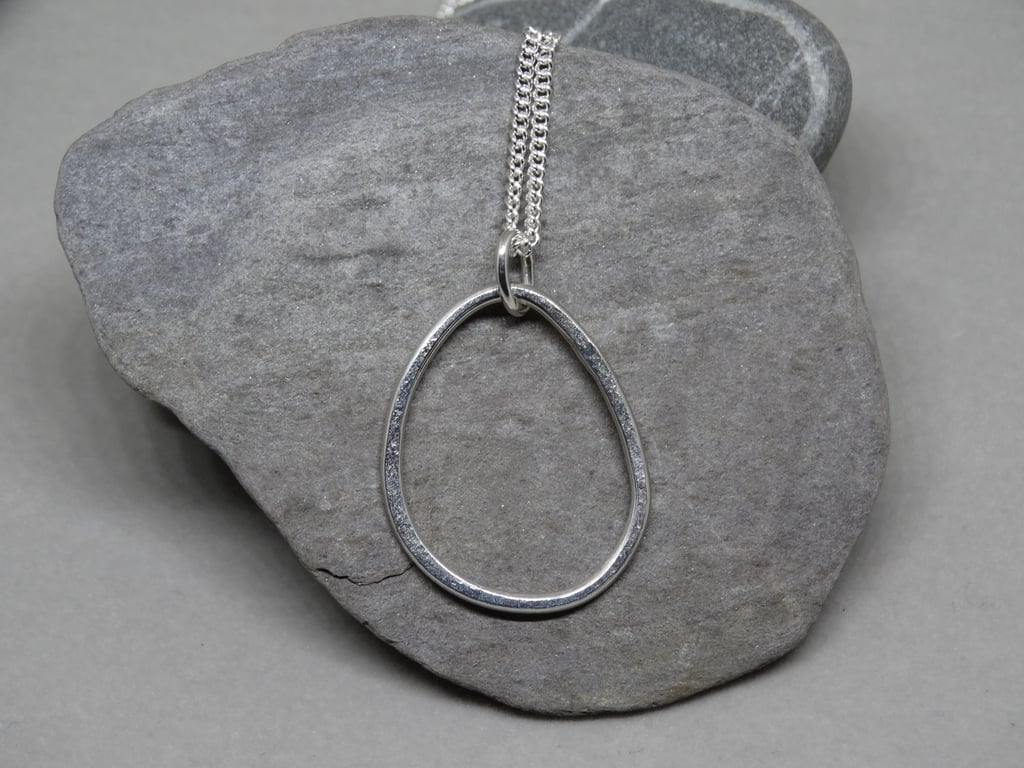Silver pebble pendant - organic hoop - recycled sterling silver