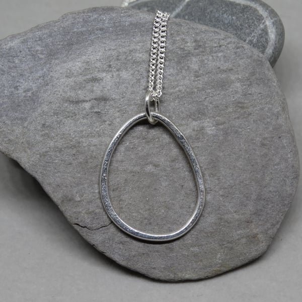 Silver pebble pendant - organic hoop - recycled sterling silver