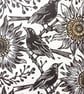 Blackbird and Sunflowers Lino Cut Print