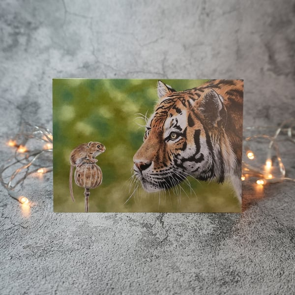 It's a Cat and Mouse Game Tiger and Mouse Blank Card Printed from Original Art