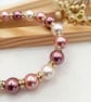 Pearl Bracelet - Pink Pearl Bracelet with Preciosa Crystal Diamante Rondelles - Image 9