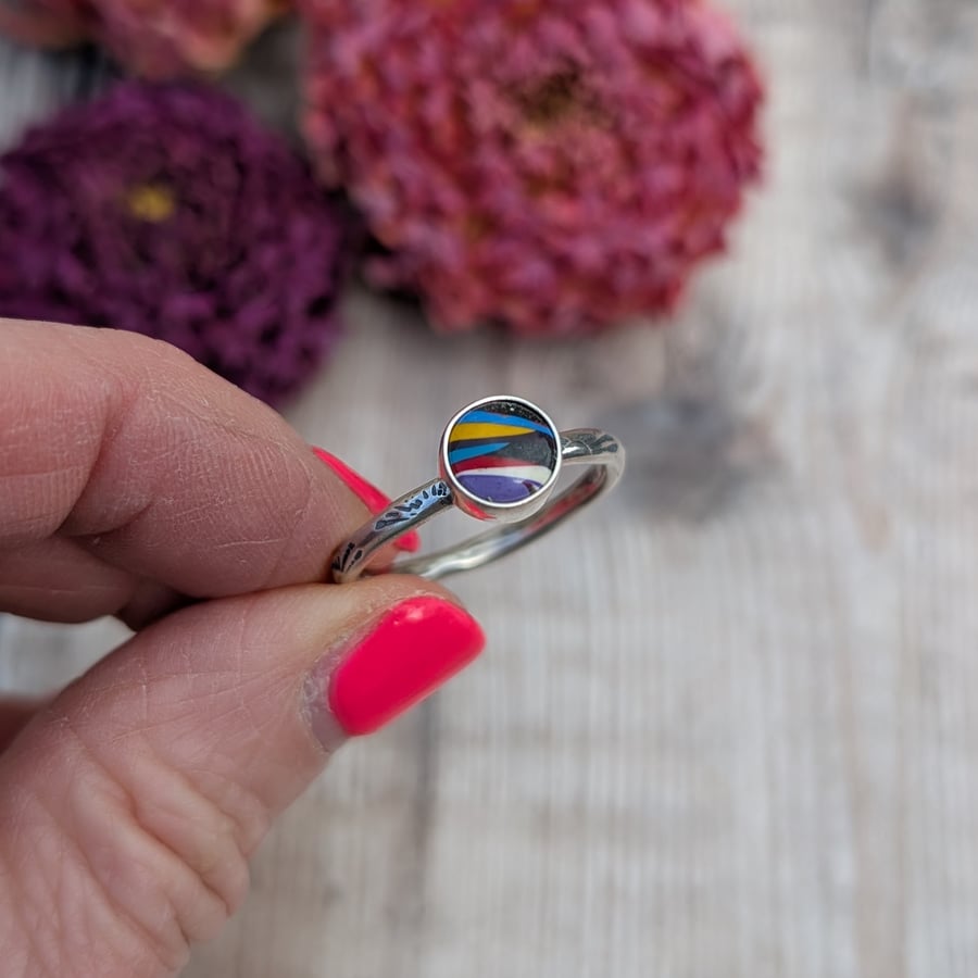 Sterling Silver Sunburst Round Surfite Ring Size P and a Half - JBJ4028