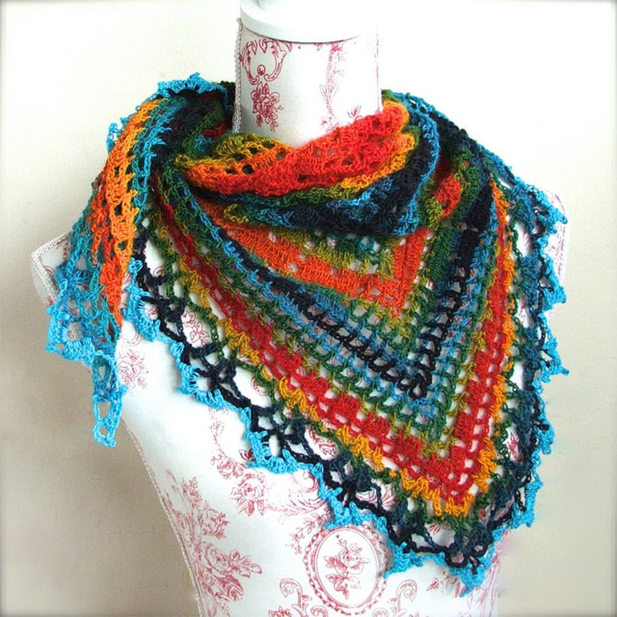 PATTERN ONLY (PDF File) - Triangular Crochet Shawl In Gypsy Style