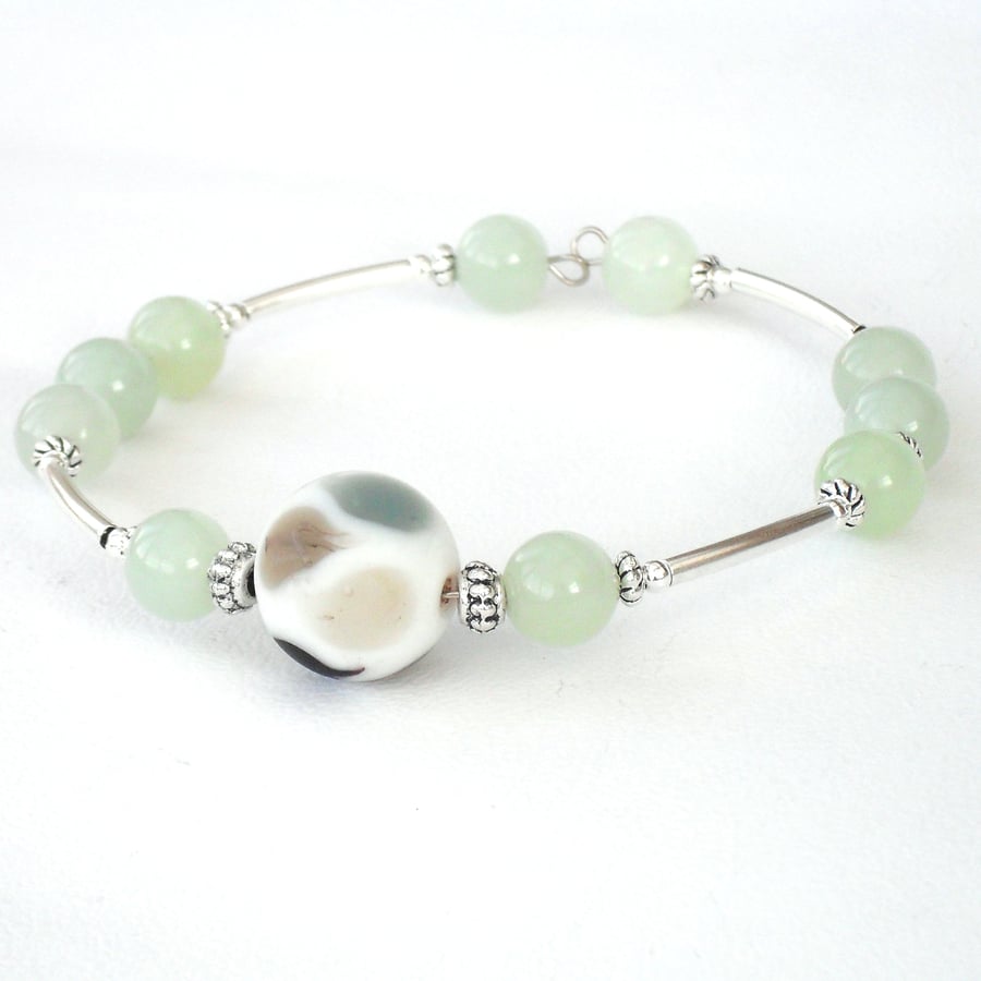 SALE: Bangle bracelet, handmade with green jade gemstones