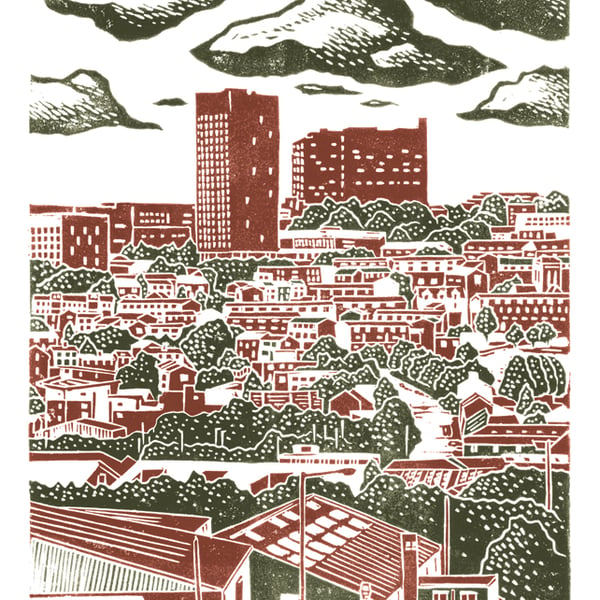  Sheffield City View No.6 A3 poster print (hazelnut brown and warm grey)