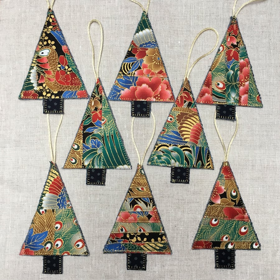 Japanese Fabric Christmas Tree Decorations Peacock Feathers