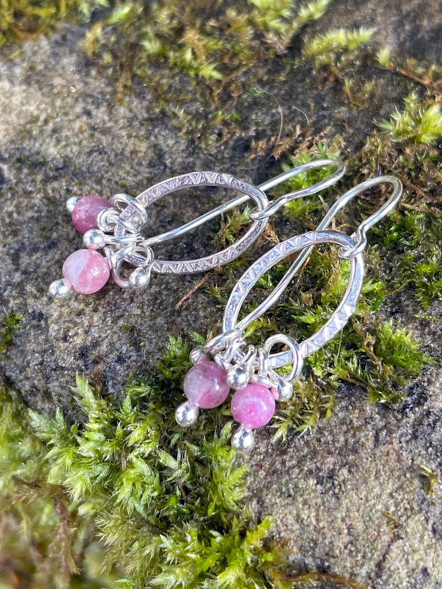  Sterling silver and tourmaline small dangly earrings