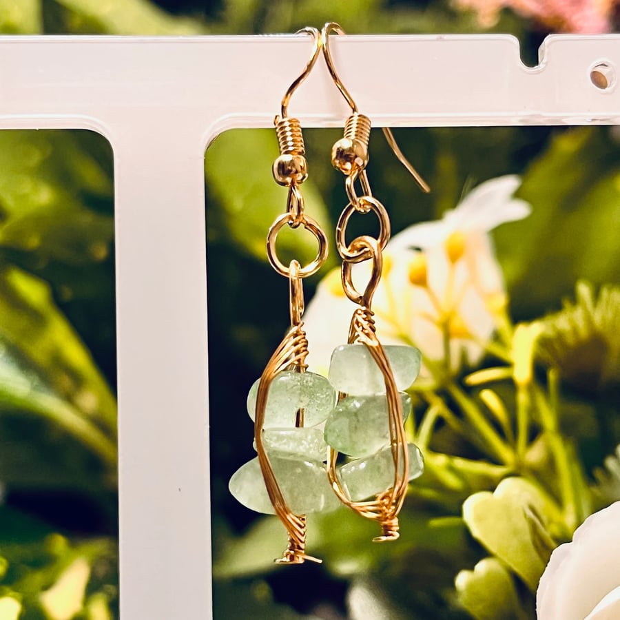 Green Dangle Gemstone Stack Earrings, Dainty Vintage Gatsby Style