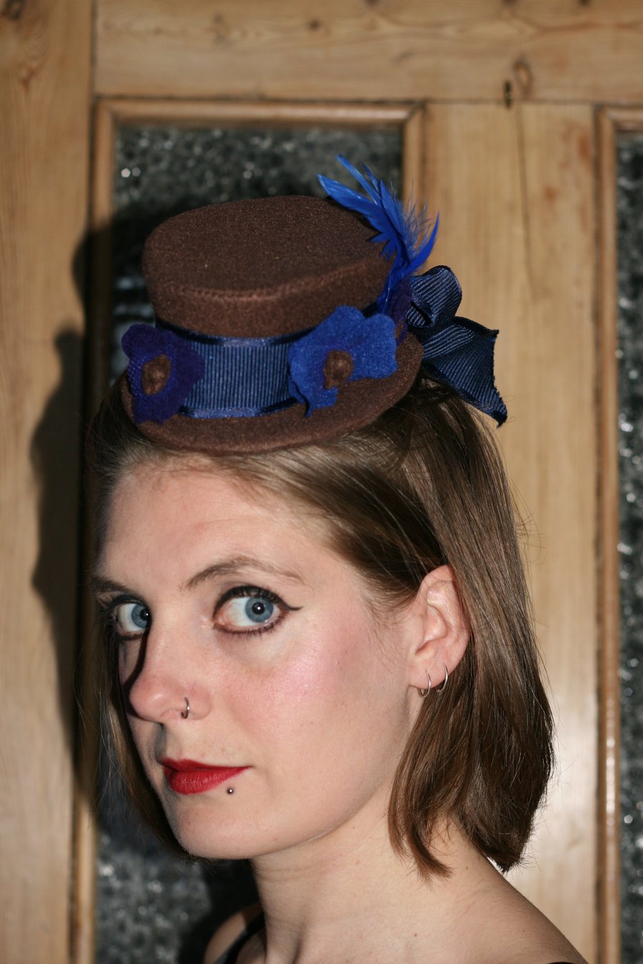 Chocolate brown and navy steampunk mini top hat