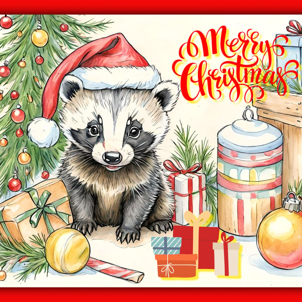 Badger Christmas Card A5