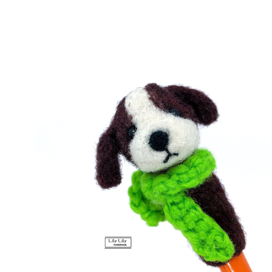 Brown dog pencil topper, needle felted by Lily Lily Handmade SALE 