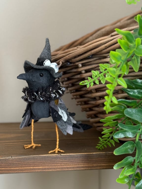 Witchy Blackbird Spun Cotton Art Doll