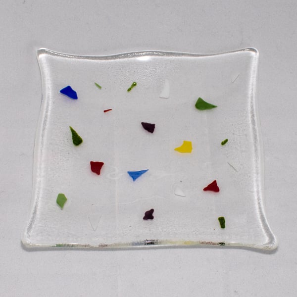 Square Trinket Dish - Clear with Multi-Coloured Confetti