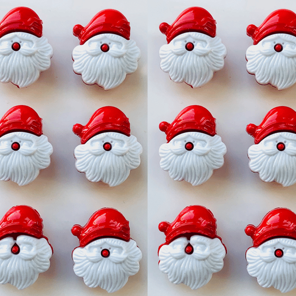 12 Father Christmas Design Buttons, Santa Red and White, 20mm by 18mm