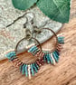 Small bohemian beadwork hoop fringe earrings in blue and bronze - Image 2